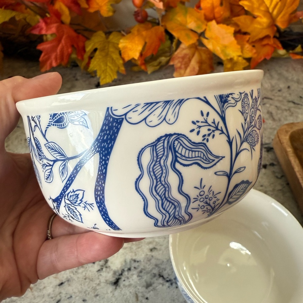 2 Floral Blue and White Ceramic Bowls w/ Lids